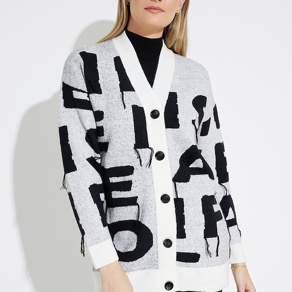 Desigual Sweaters - Desigual Black and White Graphic Cardigan